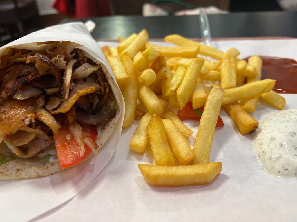 Gyro and fries. Paris, France Eat like a local. 